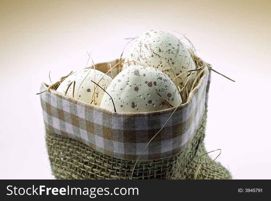 Natural easter eggs in basket