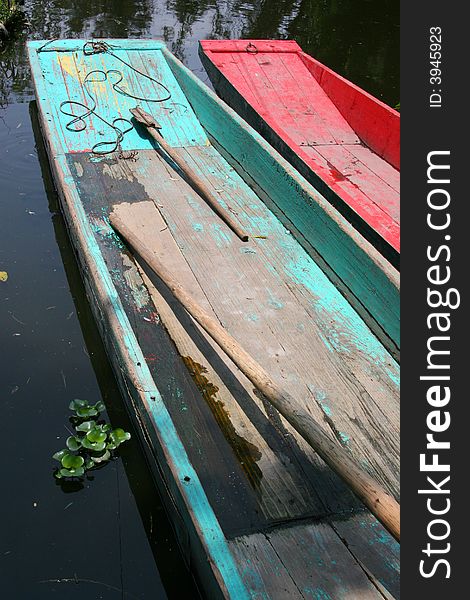 Colorful boats on a river in Mexica. Colorful boats on a river in Mexica