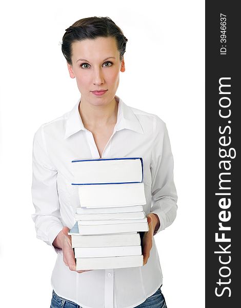 Happy adult student holding a few books. Happy adult student holding a few books