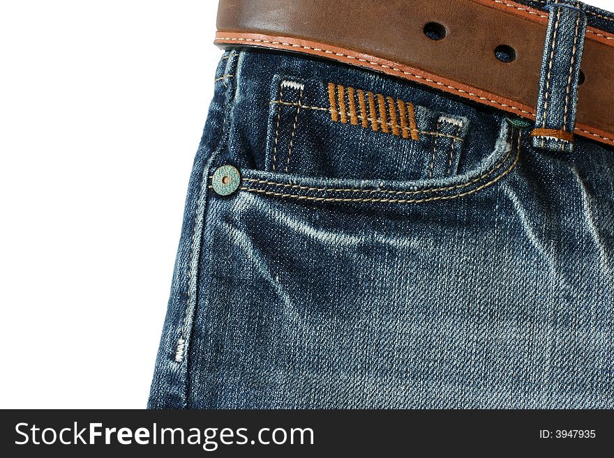 jeans with a belt isolated on white. jeans with a belt isolated on white