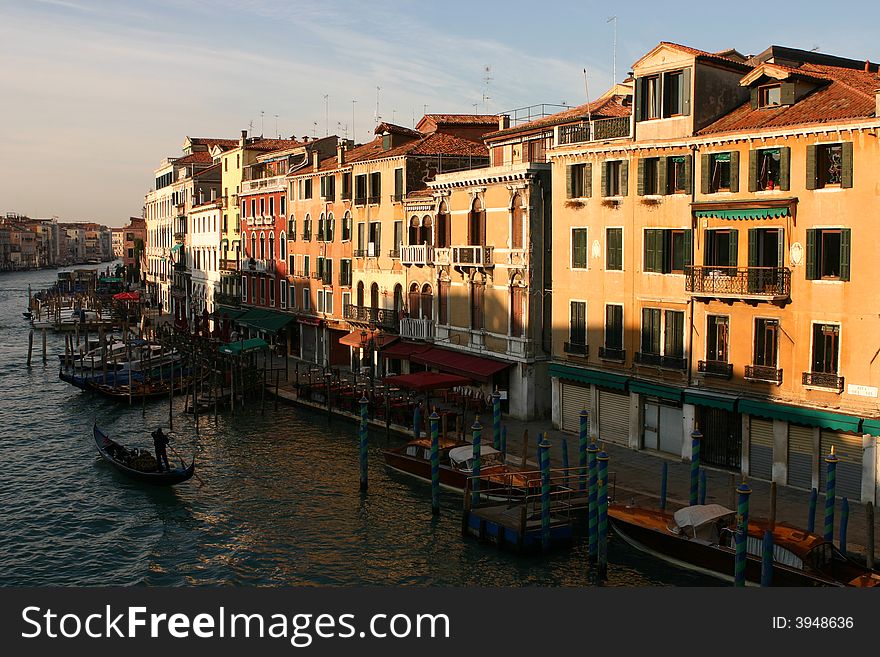 Canal Grande in Venice during a winter morning. Canal Grande in Venice during a winter morning