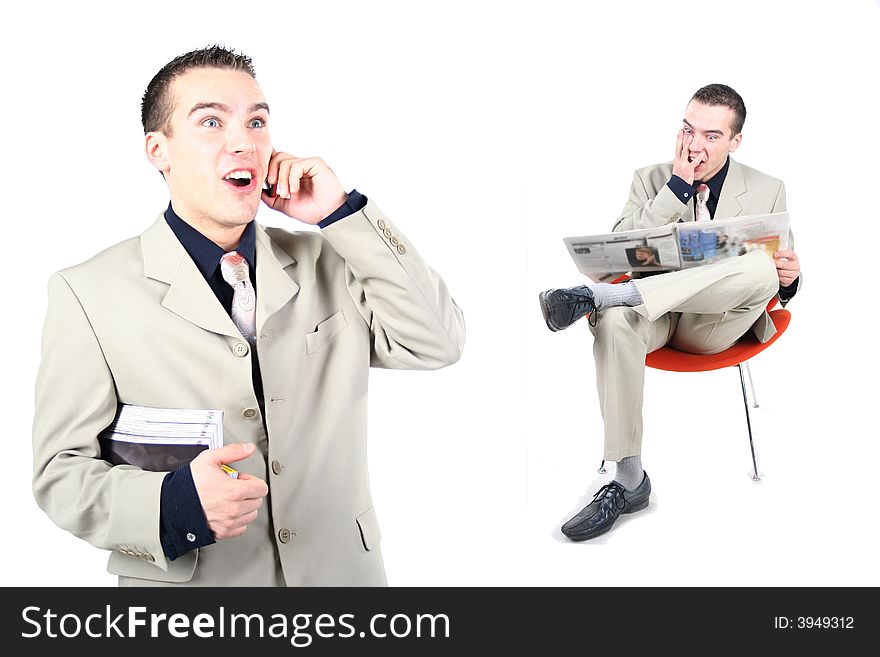 Amazement businessman with mobile phone. Amazement businessman with mobile phone