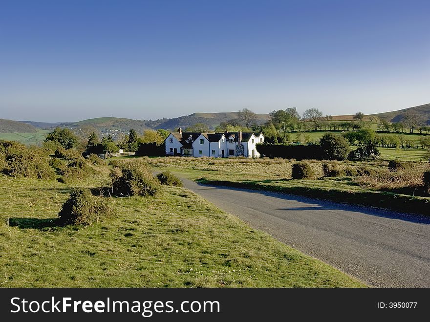 A mountain road valley below the long mynd shropshire.