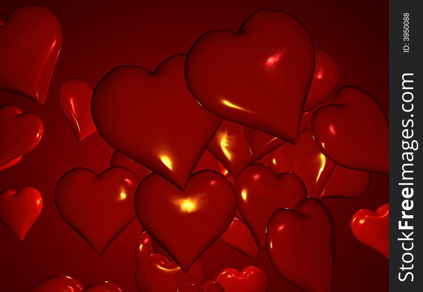 Valentine's day background. Hearts on red.