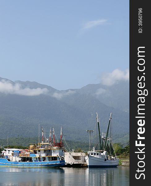 Fishing Boats in Port. Shot in Central America. Fishing Boats in Port. Shot in Central America