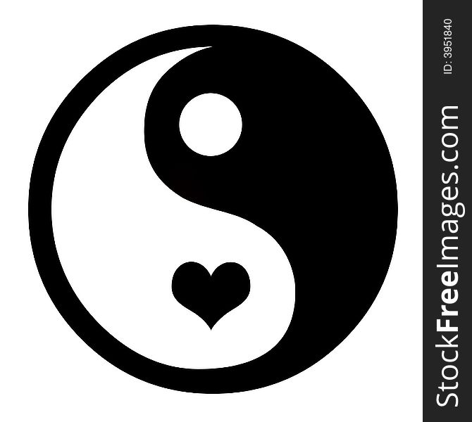 Asian Yin Yang Symbol With Heart, Coceptual Background. Asian Yin Yang Symbol With Heart, Coceptual Background