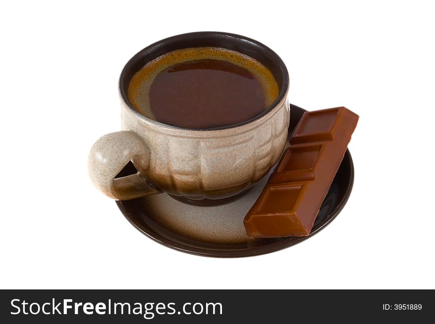 Black coffee with a piece of chocolate. Black coffee with a piece of chocolate