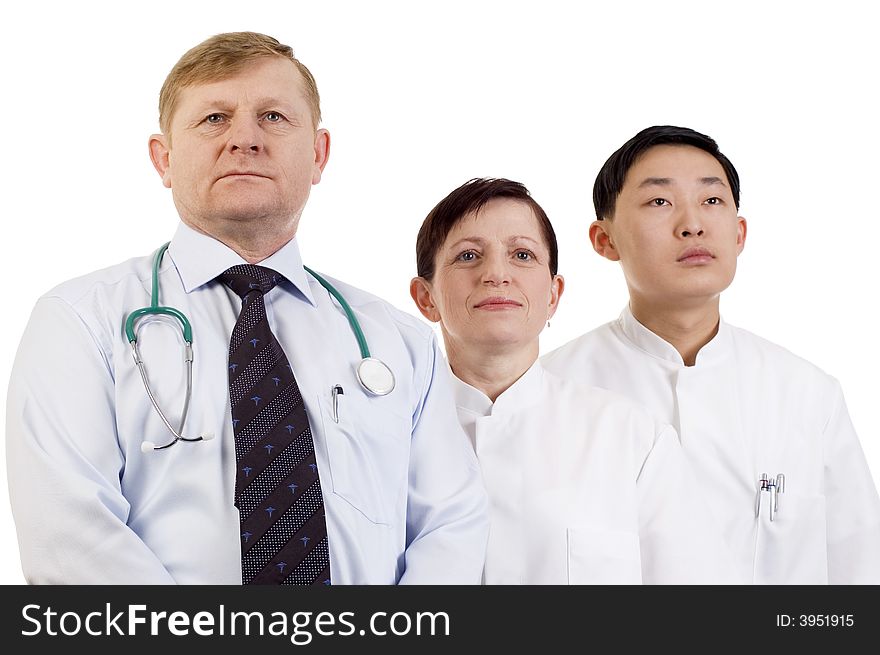 Medical team from three person,isolated on white background. Medical team from three person,isolated on white background.