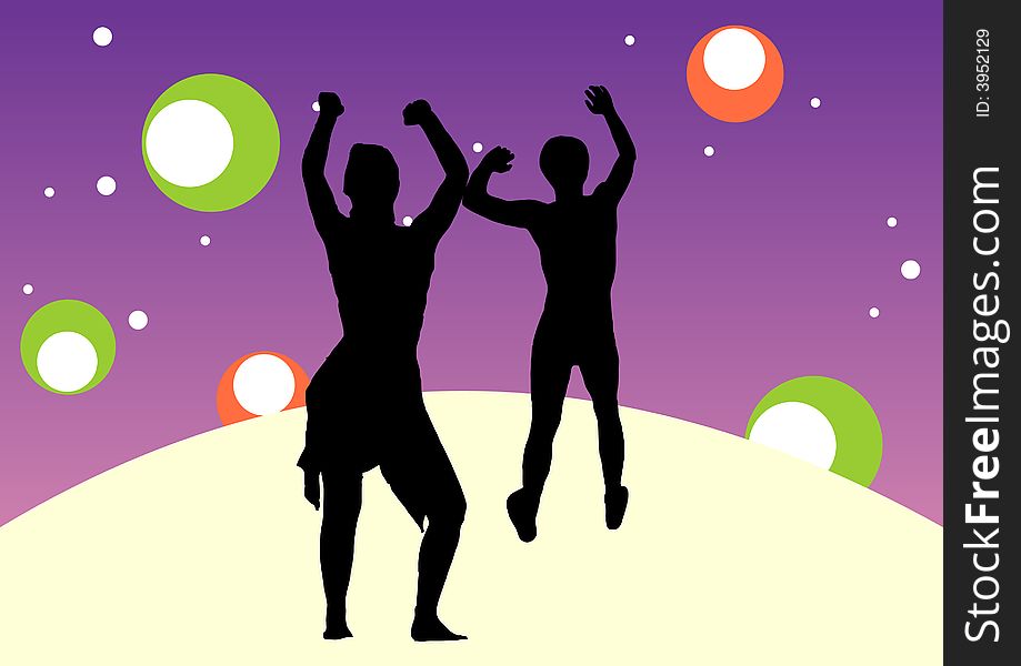 Illustration of a couple dancing with a party background