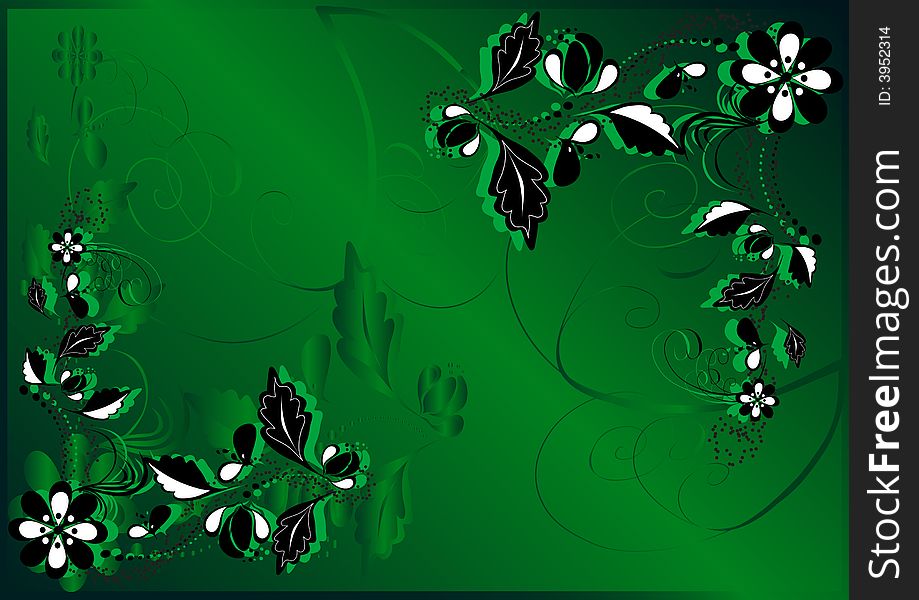 Black-white abstract on green. Black-white abstract on green