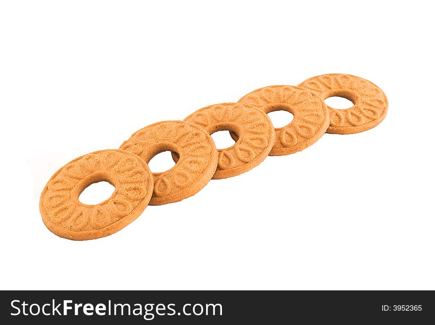 Five sugar cookies isolated on a white background