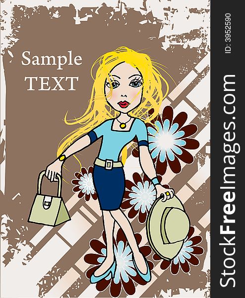 Blond beauty girl shopping in retro style. Blond beauty girl shopping in retro style