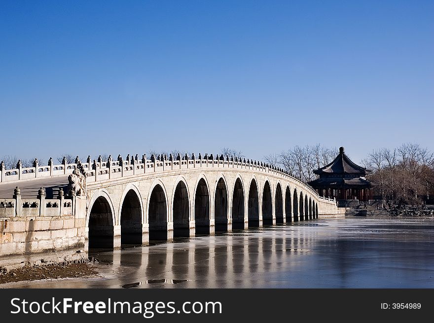 The seventeen-bridge in the Summer Palace in winter