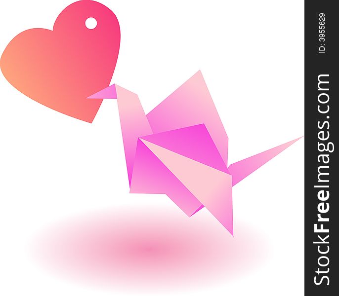 Vector illustration for a paper craft bird sending a love (heart) for lover