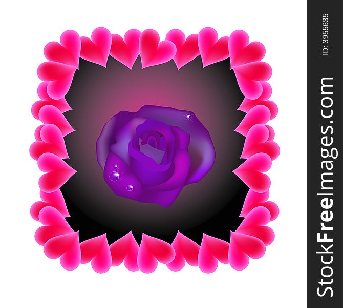 Vector illustration for a violet rose with loves border