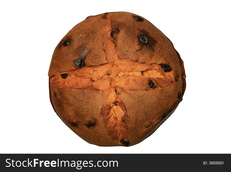 The big pie with raisin isolated on a white background