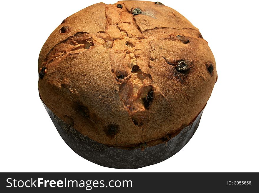 The big pie with raisin isolated on a white background