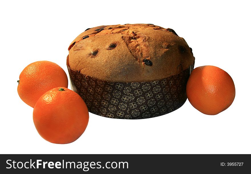 The big pie with raisin isolated on a white background