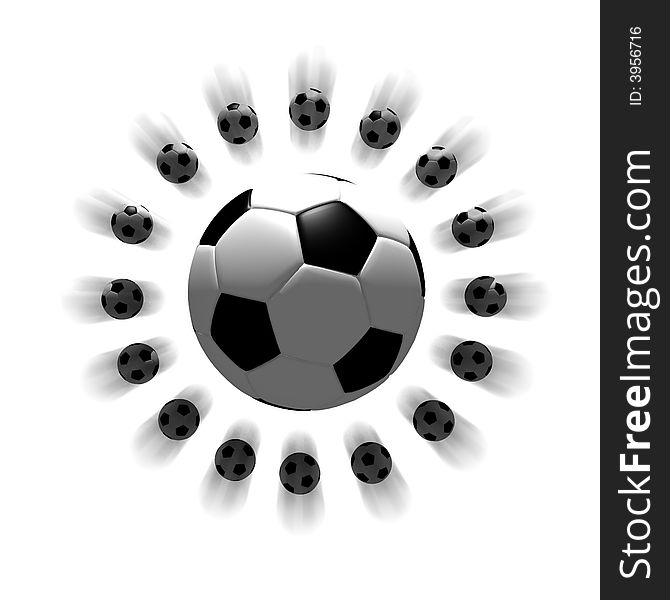 Isolated soccer balls in the air - 3d illustration