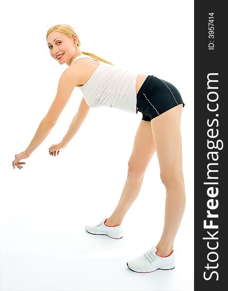 Sporty woman over white background