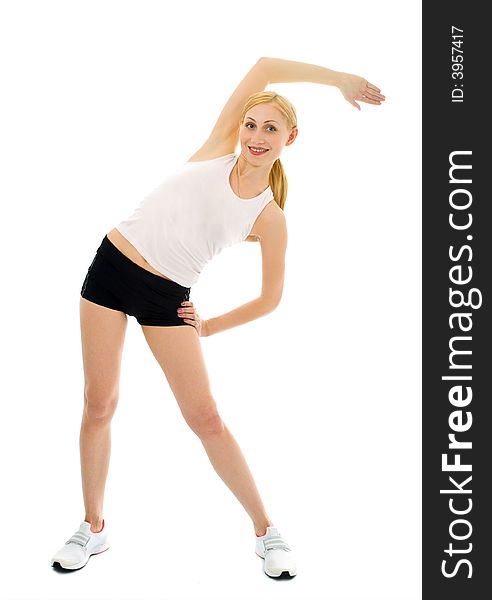 Sporty woman over white background