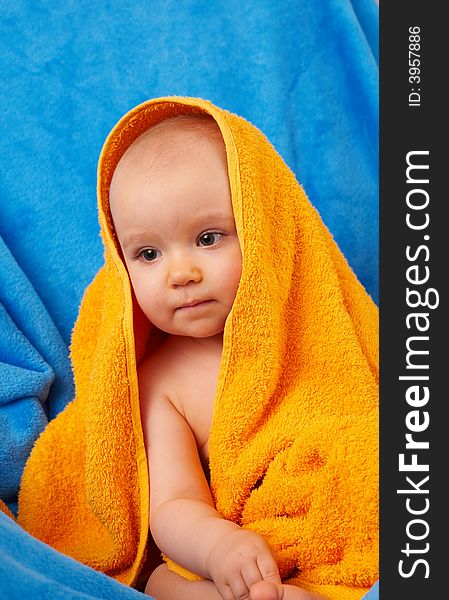 Portrait of little girl after bath