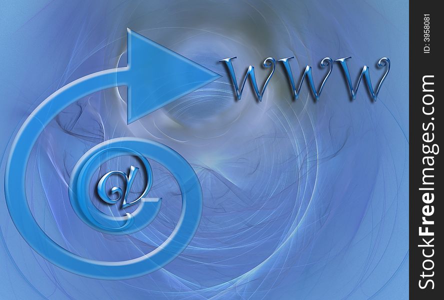 This design / image has a blue fractal background. The big blue arrow points at the letters WWW. The curl of the arrowtail contains an @-sign. This design / image has a blue fractal background. The big blue arrow points at the letters WWW. The curl of the arrowtail contains an @-sign.