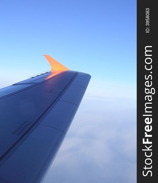 Tip of a aeroplane wing whilst in flight. Tip of a aeroplane wing whilst in flight