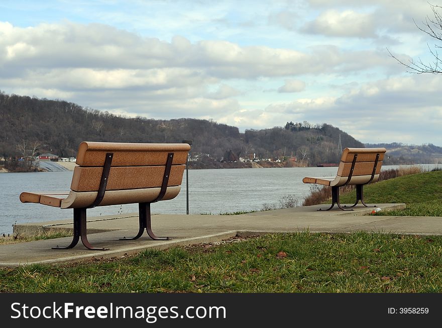 Picture of benches over the lake. Picture of benches over the lake