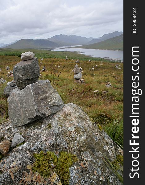 Stones piled up as makers in the Scottish Highlands. Stones piled up as makers in the Scottish Highlands