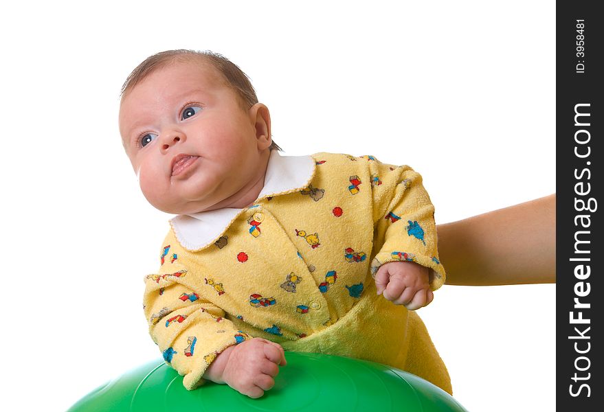 Baby on ball for massage isolated