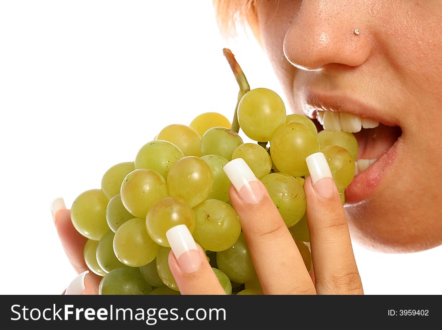 Girl With A Cluster Of Green Grapes
