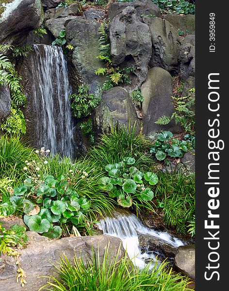 Waterfall In Japanese Garden