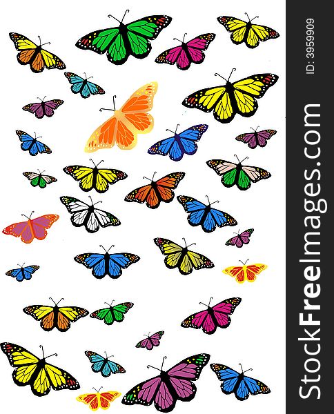 Flying butterflies in different colors
