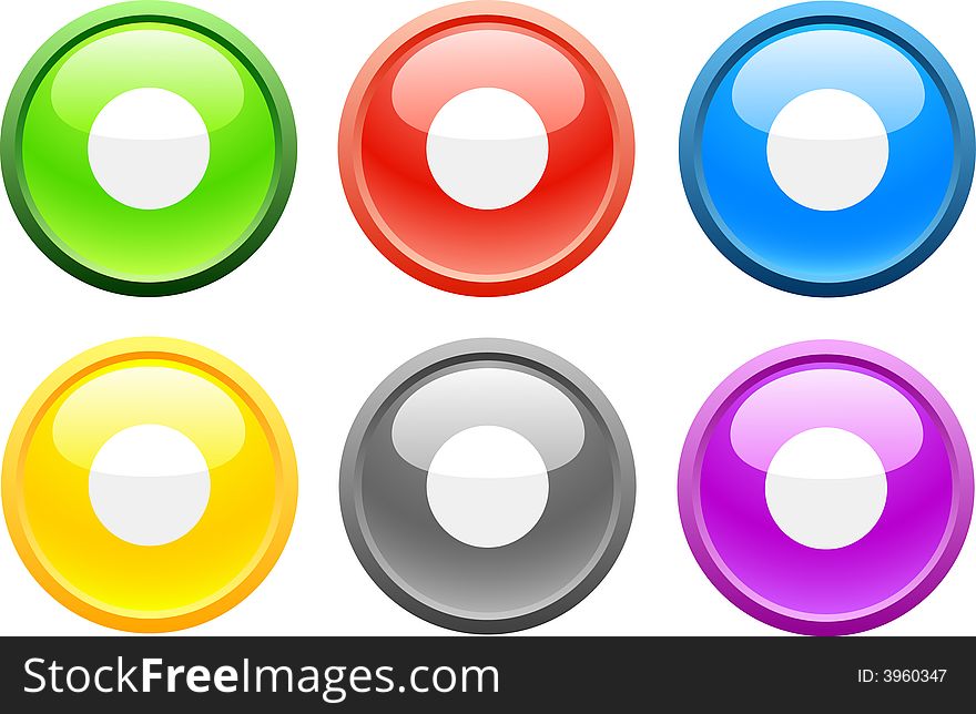 6 high-detailed buttons. Rec. Vector illustration. 6 high-detailed buttons. Rec. Vector illustration.