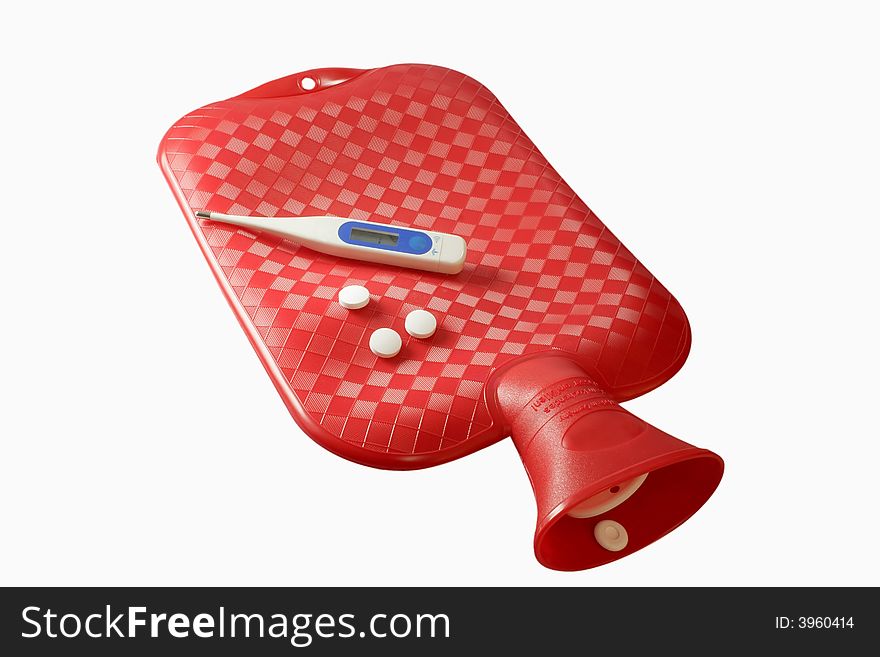 Red hot water bottle. On white background. Red hot water bottle. On white background.