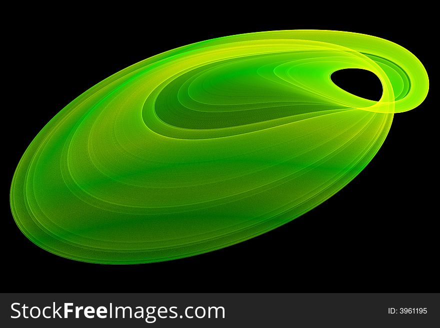 Abstract green shape design with black backdrop.