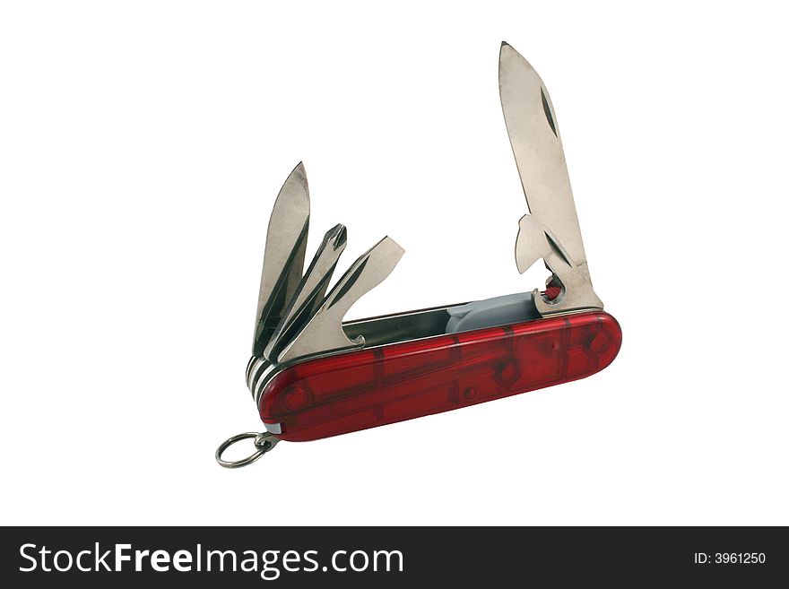 A Open red swiss army knife