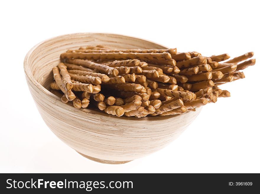 Bowl of snacks isolated on the white backgound