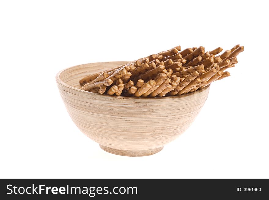 Bowl of snacks isolated on the white backgound