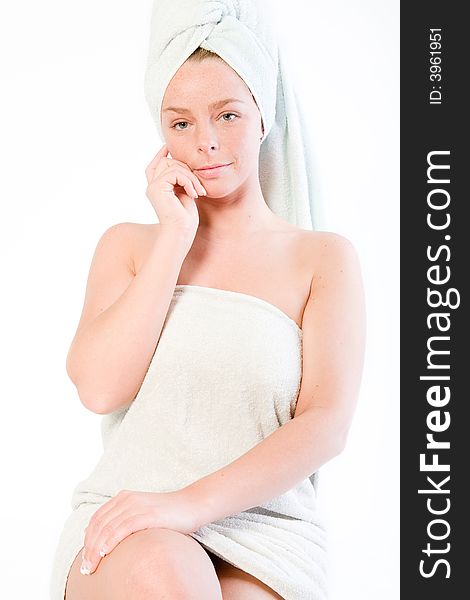 Studio portrait of a spa girl paying attention. Studio portrait of a spa girl paying attention