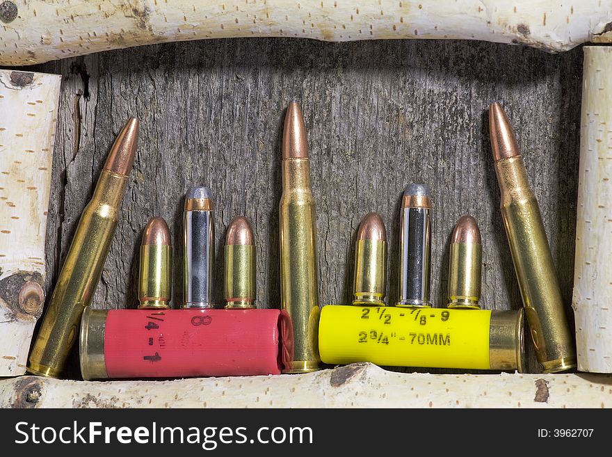 Variety of ammunition in a Frame. Variety of ammunition in a Frame