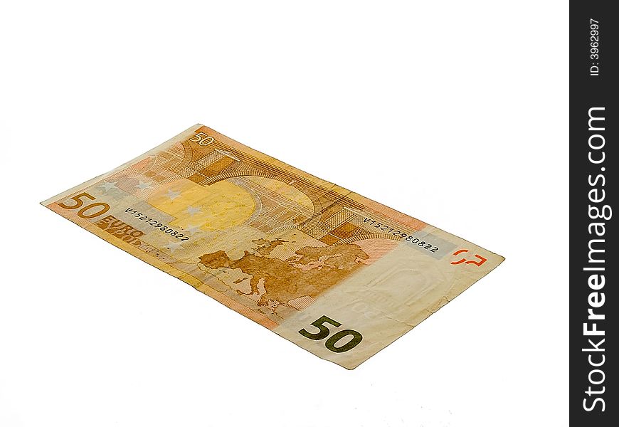 Banknote of euro on a white background. Banknote of euro on a white background