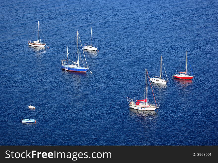 Sailboats on blue sea,aerial view