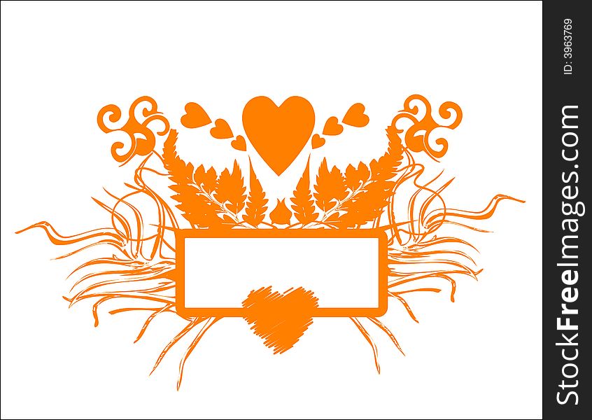 Abstract orange banner with hearts and plant shapes