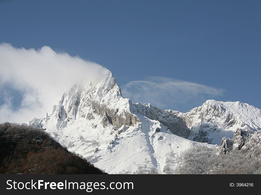 Mountain with snow in picos da europa