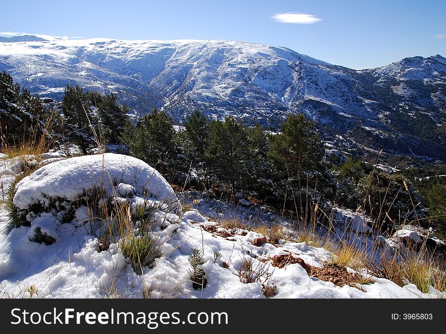 Beautiful view of snowy mountains on a clear day. Beautiful view of snowy mountains on a clear day