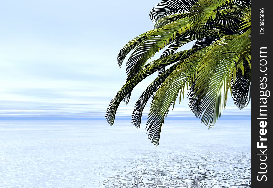 Beautiful landscape with palm. 3d image