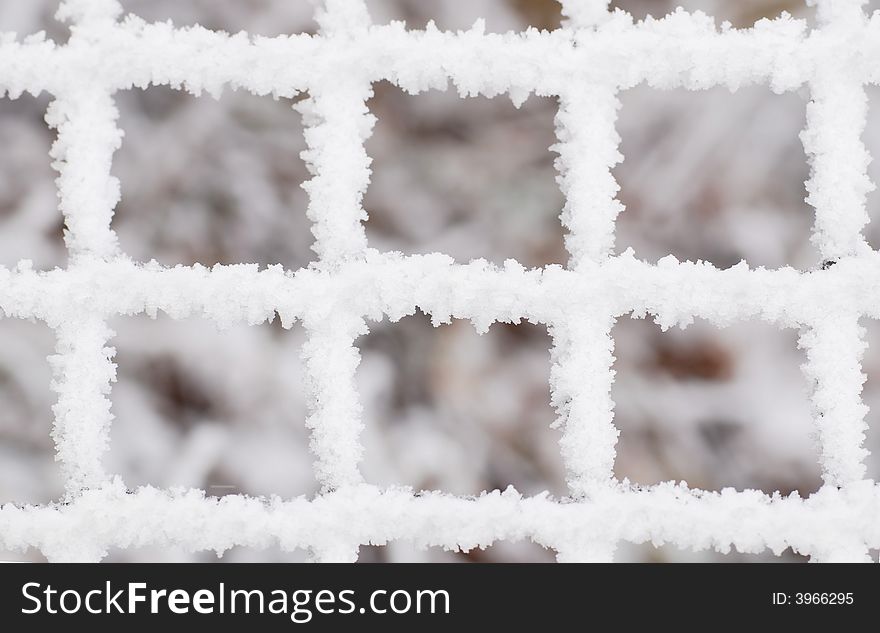 Fence covered with snow rime. Fence covered with snow rime