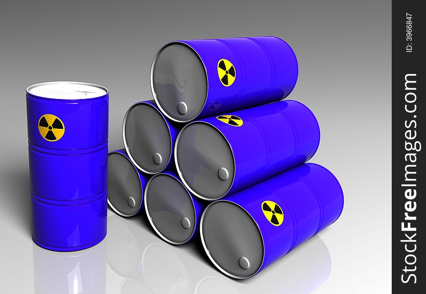 Few barrels with a radioactive symbol three dimensional model